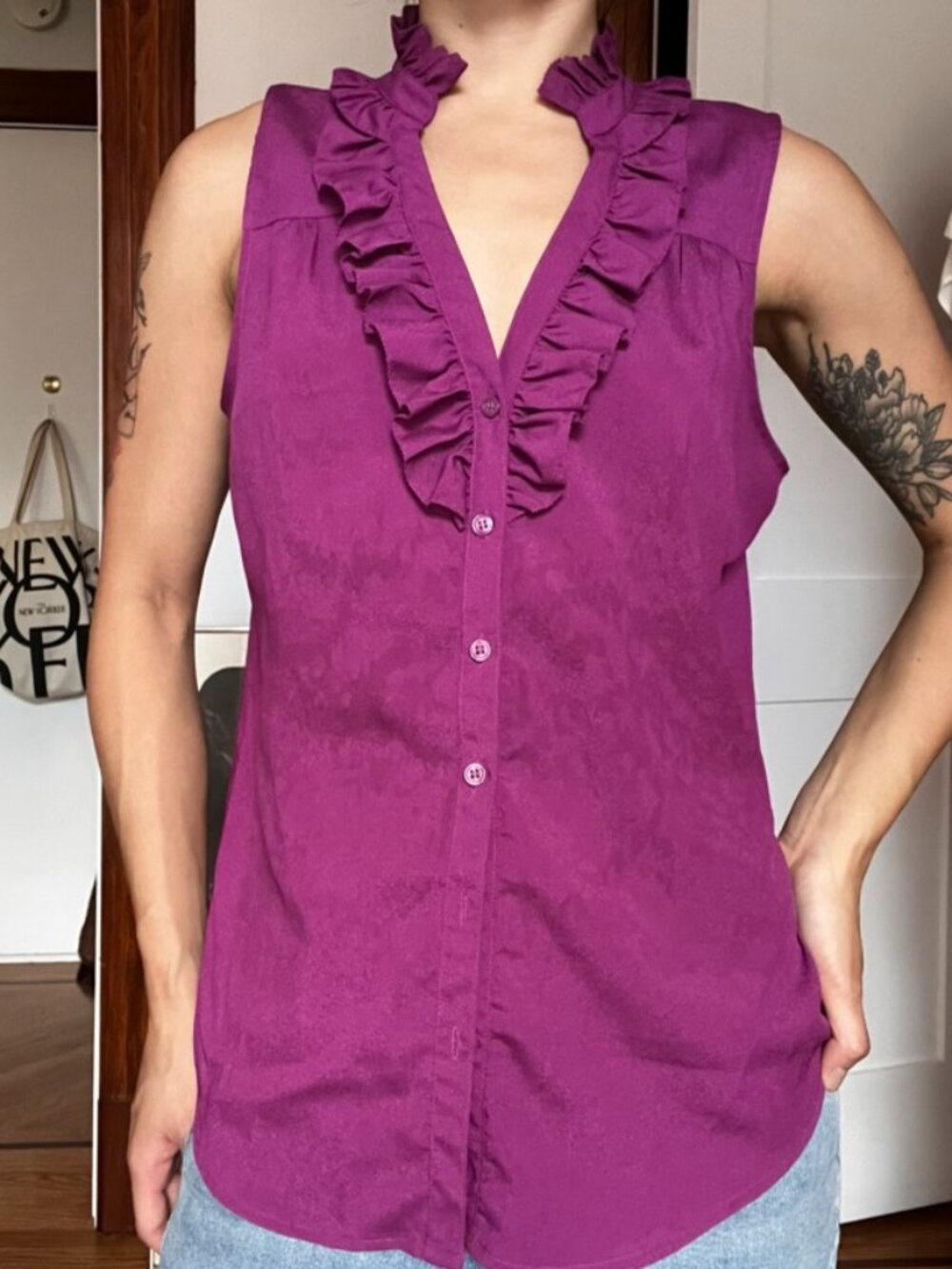 Purple Sleeveless Button Down Top